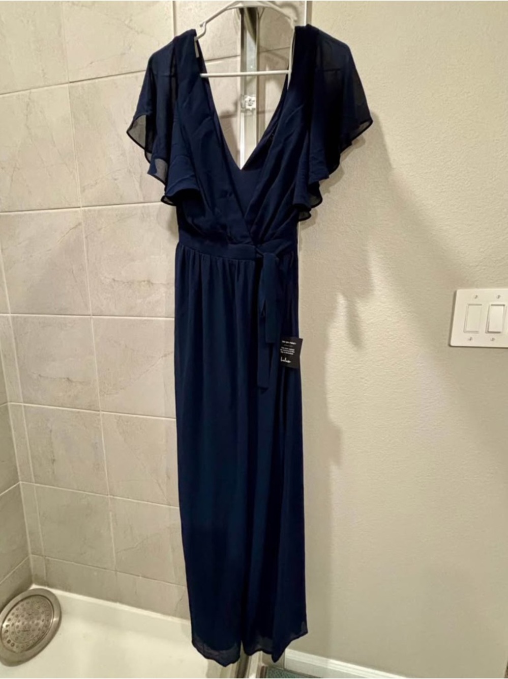 Lulu's Navy Wrap Maxi with Flutter Sleeves Formal